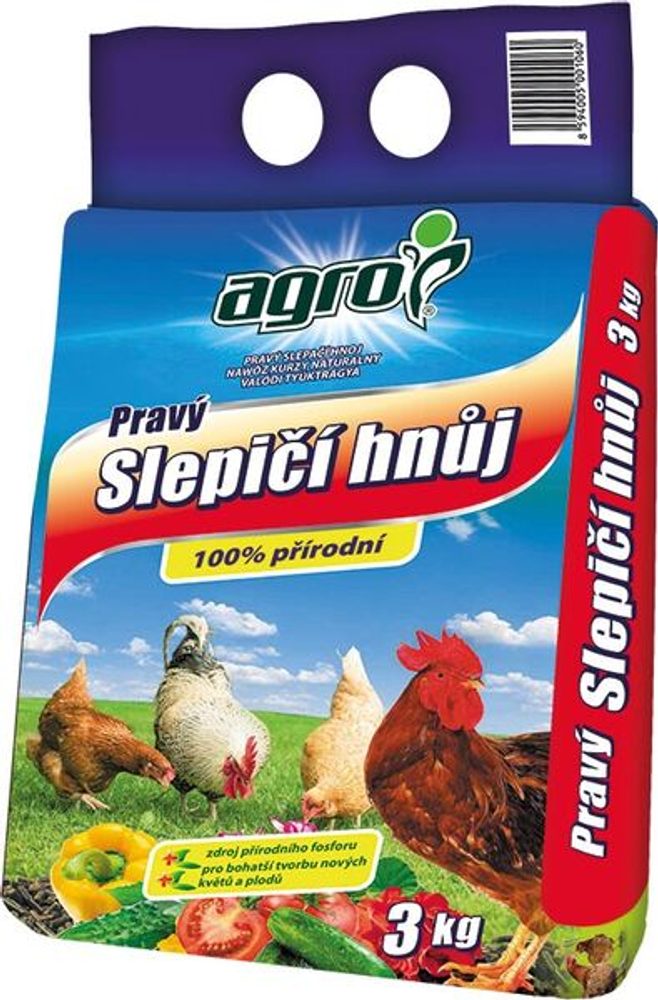 AGRO Genuine Chicken Manure 3 kg Agro Genuine Chicken Manure is an organic fertiliser made from poultry bedding with added molasses and molasses distillers' grains.