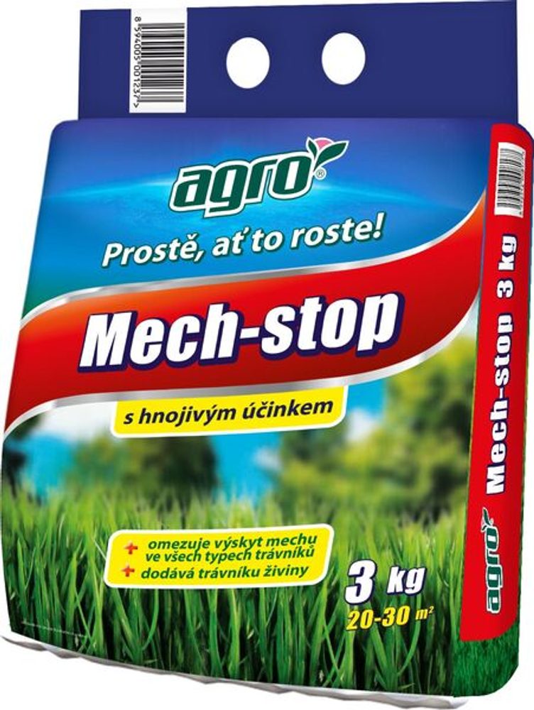 AGRO Mech-Stop - Moss Killer with Handle Bag 3kg AGRO Mech-Stop is a highly effective preparation for eliminating moss in lawns with fertilising effect.