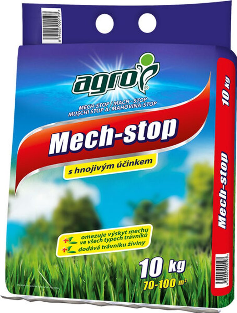 AGRO Mech-stop 10 kg in bag with handle AGRO Mech-stop is a highly effective moss killer for lawns with fertilising effect.