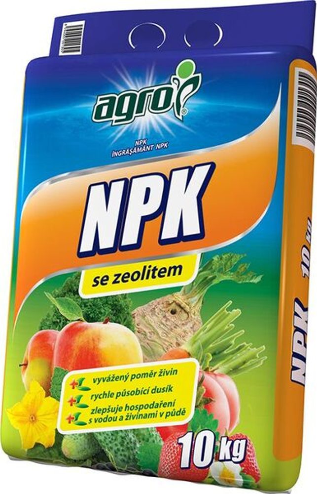 AGRO NPK with zeolite 10 kg bag AGRO NPK is a mineral fertiliser designed for basic fertilisation of fruits and vegetables before planting and for supplementary feeding during the growing season.
