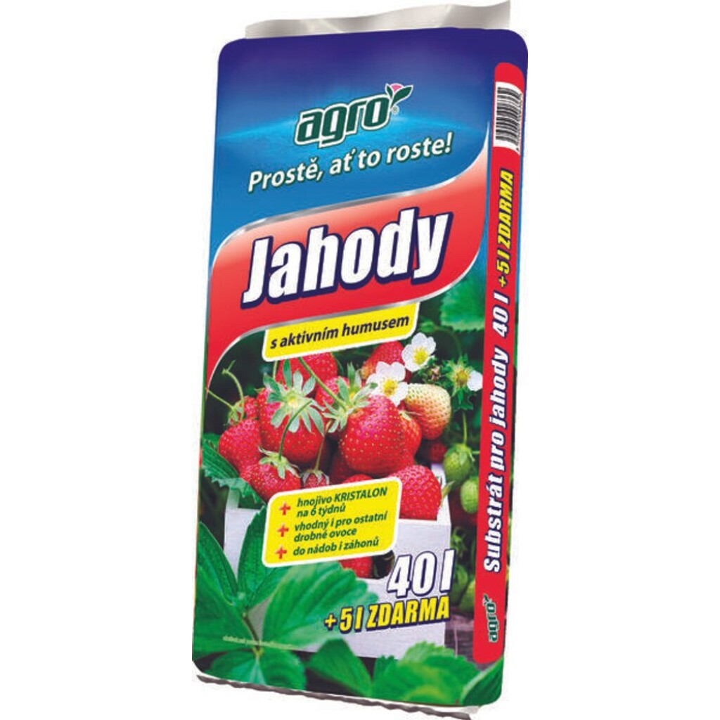 AGRO Substrát pro jahody je vyroben z rašeliny a kvalitního vyzrálého kůrového humusu.