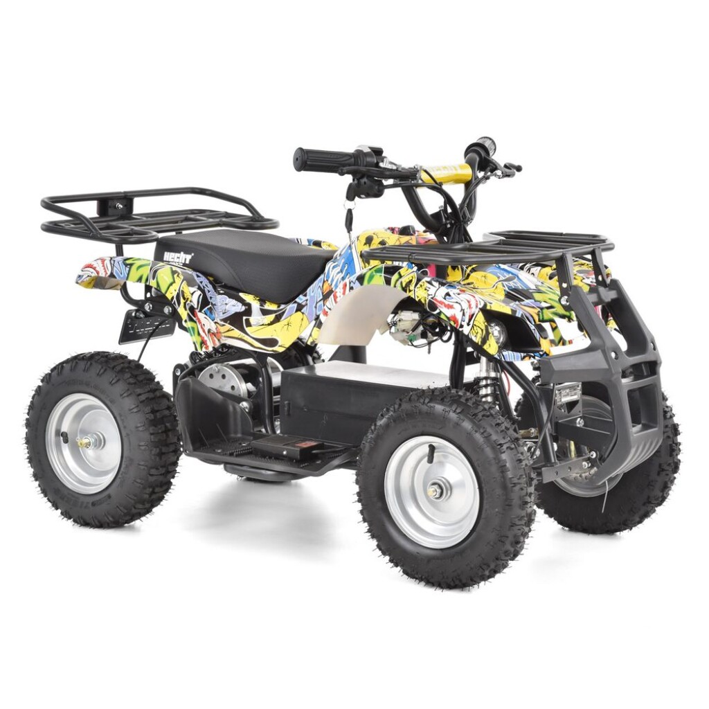 Electric ATV with 800 W engine. Power supplied by 36 V battery with 12 Ah capacity. Speed max. 20 - 25 km/h. Equipped with big 6" wheels. Battery indicator