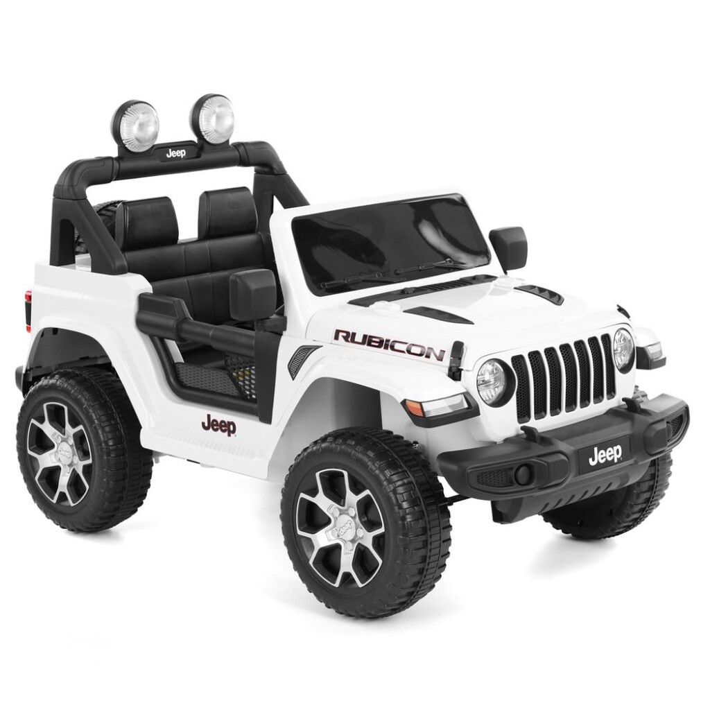 Accu car for kids Jeep Wrangler Rubicon. Recommended age 3 - 8 years. Maximum weight capacity 35 kg. Battery 12 V/10 Ah /. Electric engine 2 x 35 W. Sound and light effects