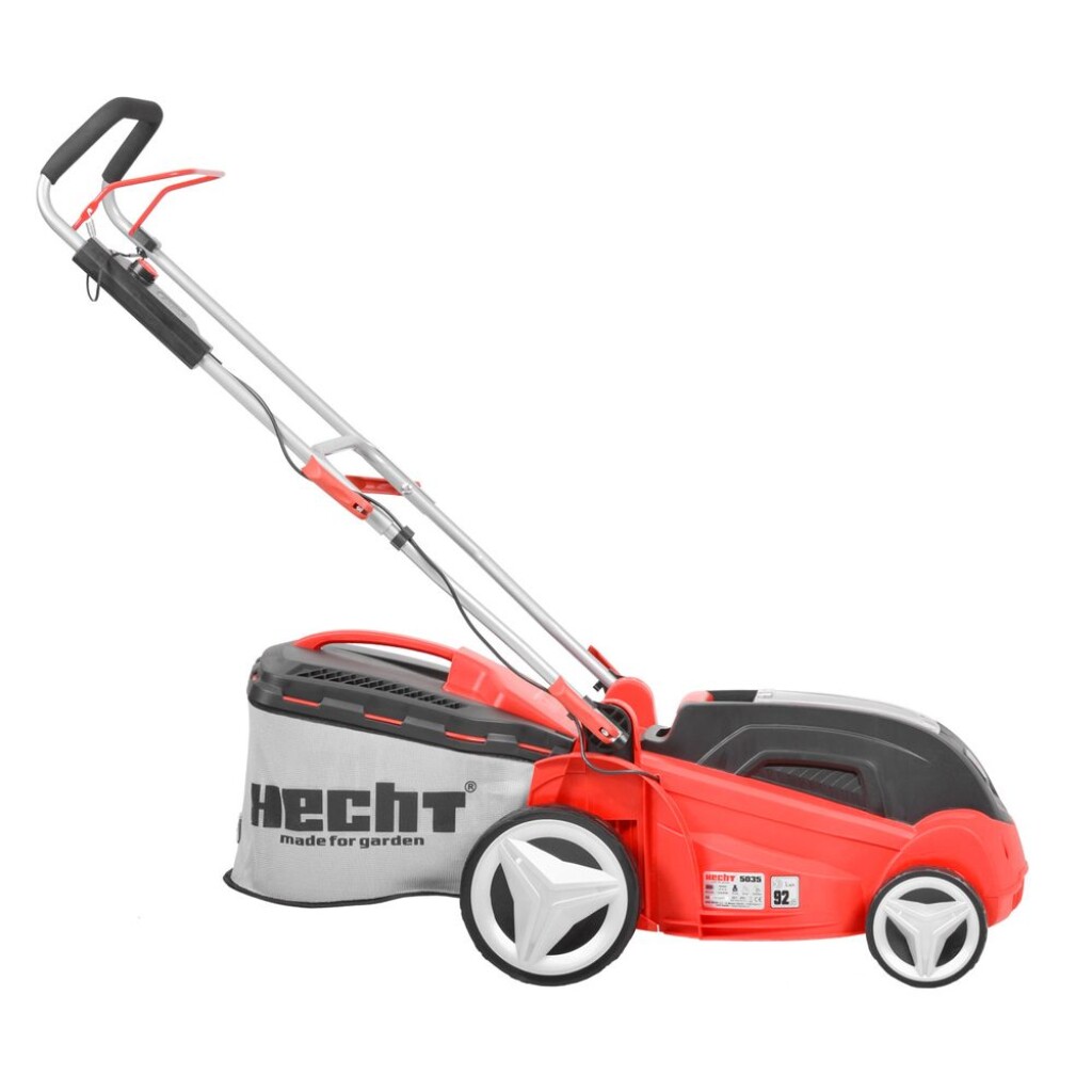 5 Ah. Width of cut 35 cm. Centraly set height of cut 25-75 mm. Grass box capacity 35 litres. Plastic chassis. Weight 17