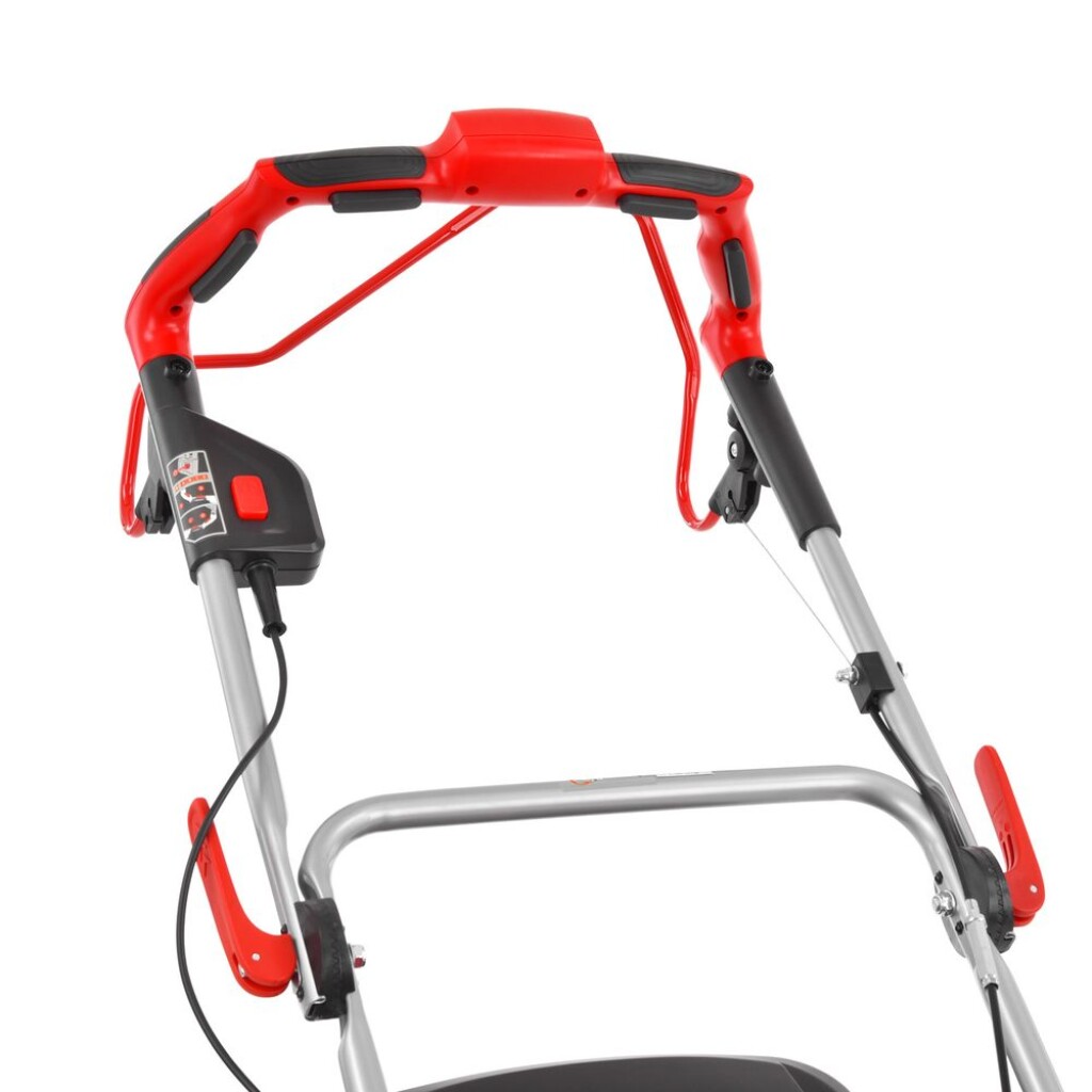 0 Ah. Width of cut 51 cm. Centraly set height of cut 25-75 mm. Grass box capacity 60 litres. Steel chassis. Weight 27