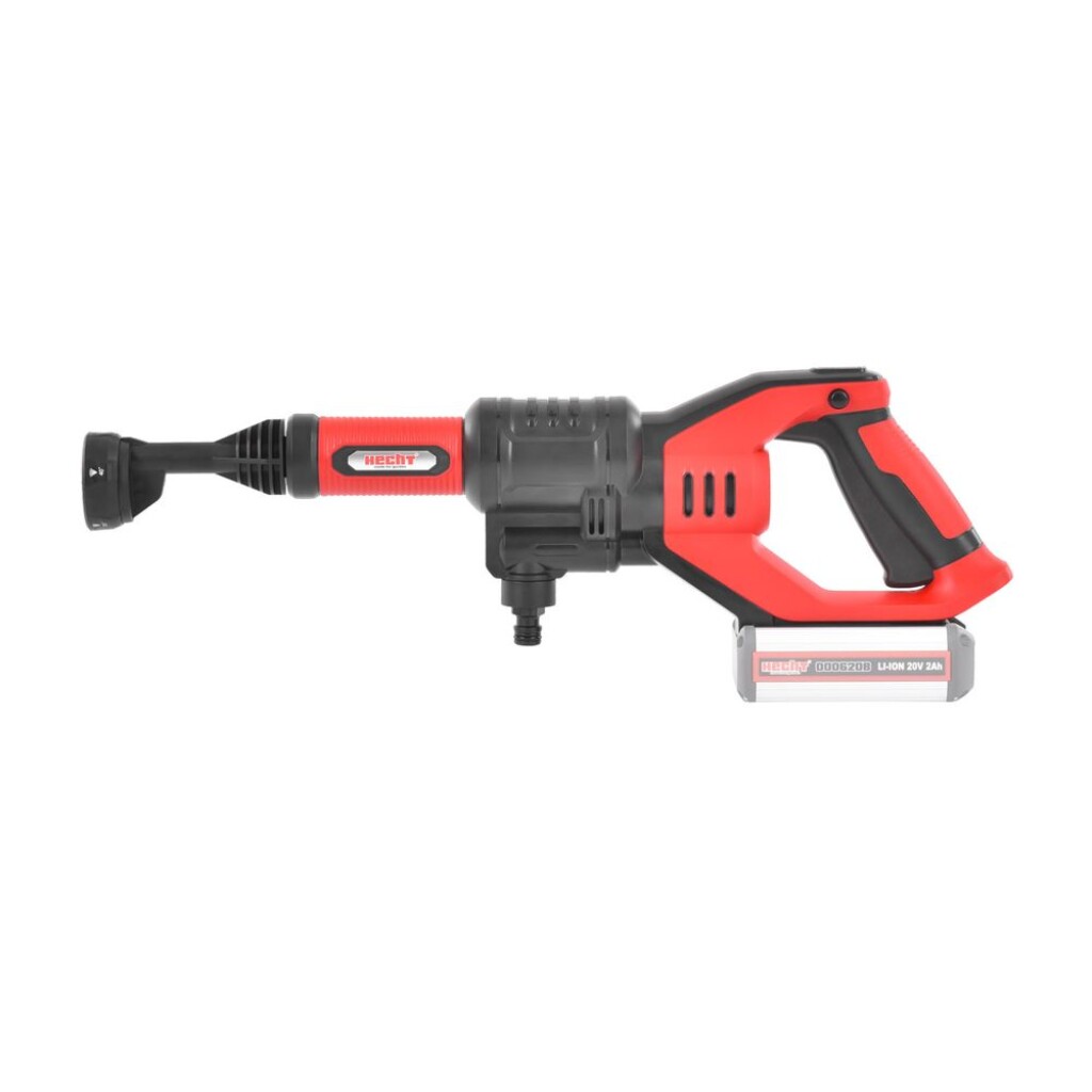 Accu self-priming pressure washer can be connected to a regular water supply or suck clean water from a tank with a hose. Battery 20V / 2Ah. Max pressure 20 bar.