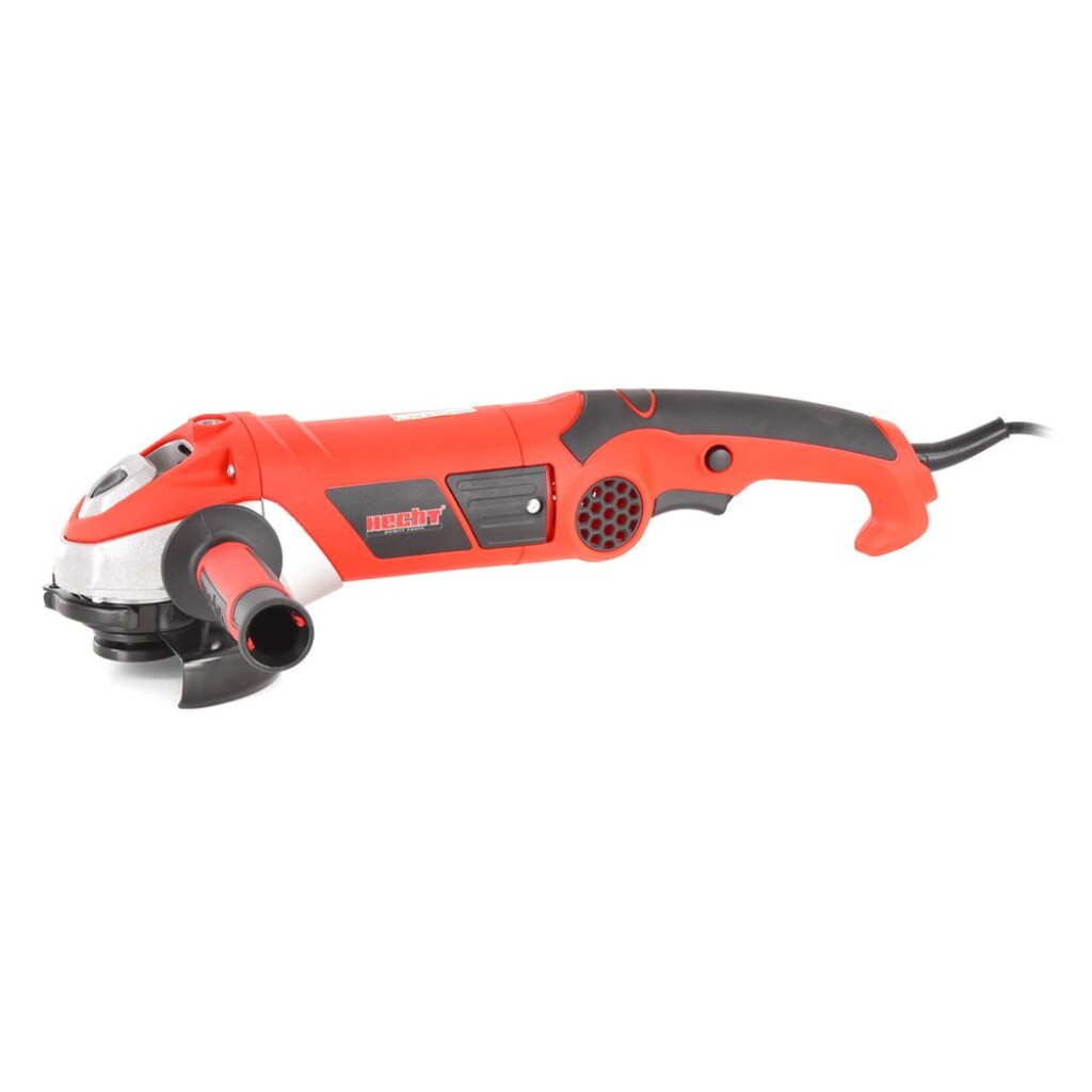 Electric powered angle grinder. Quick release disc guard. Auxiliary handle