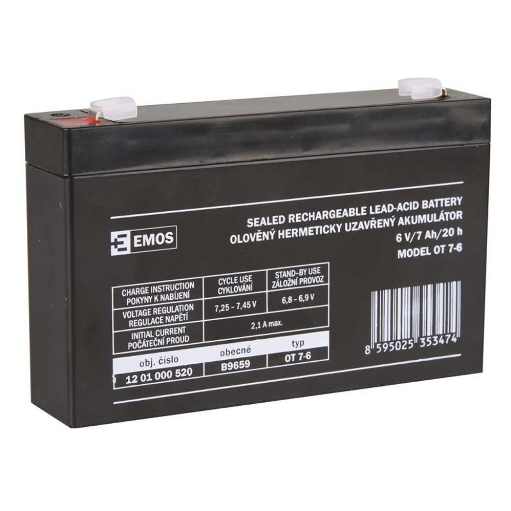 Maintenance-free lead acid battery for cars. Voltage 6 V