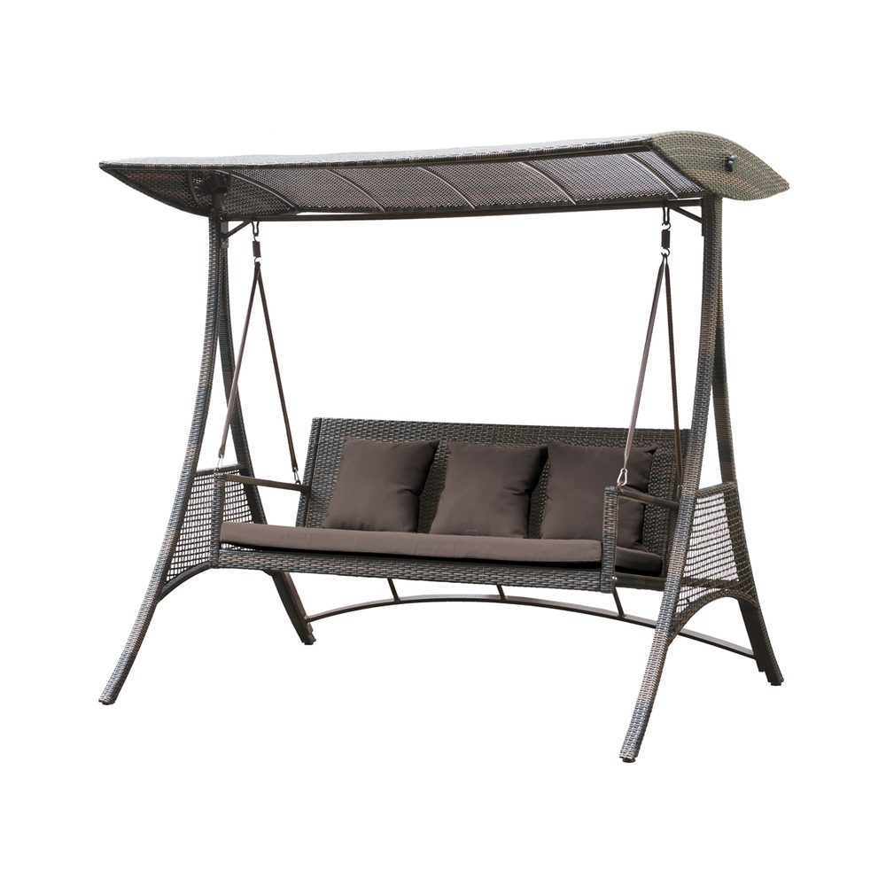 Bench swing - HECHT DOMINGO Garden bench swing with steel structure. Load capacity 240 kg. Dimensions: 210 x 129 x 195 Robust three-seater garden bench with a roof