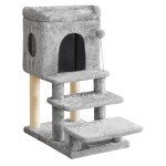 <p>Elegant scratching post with resting area and hideout house