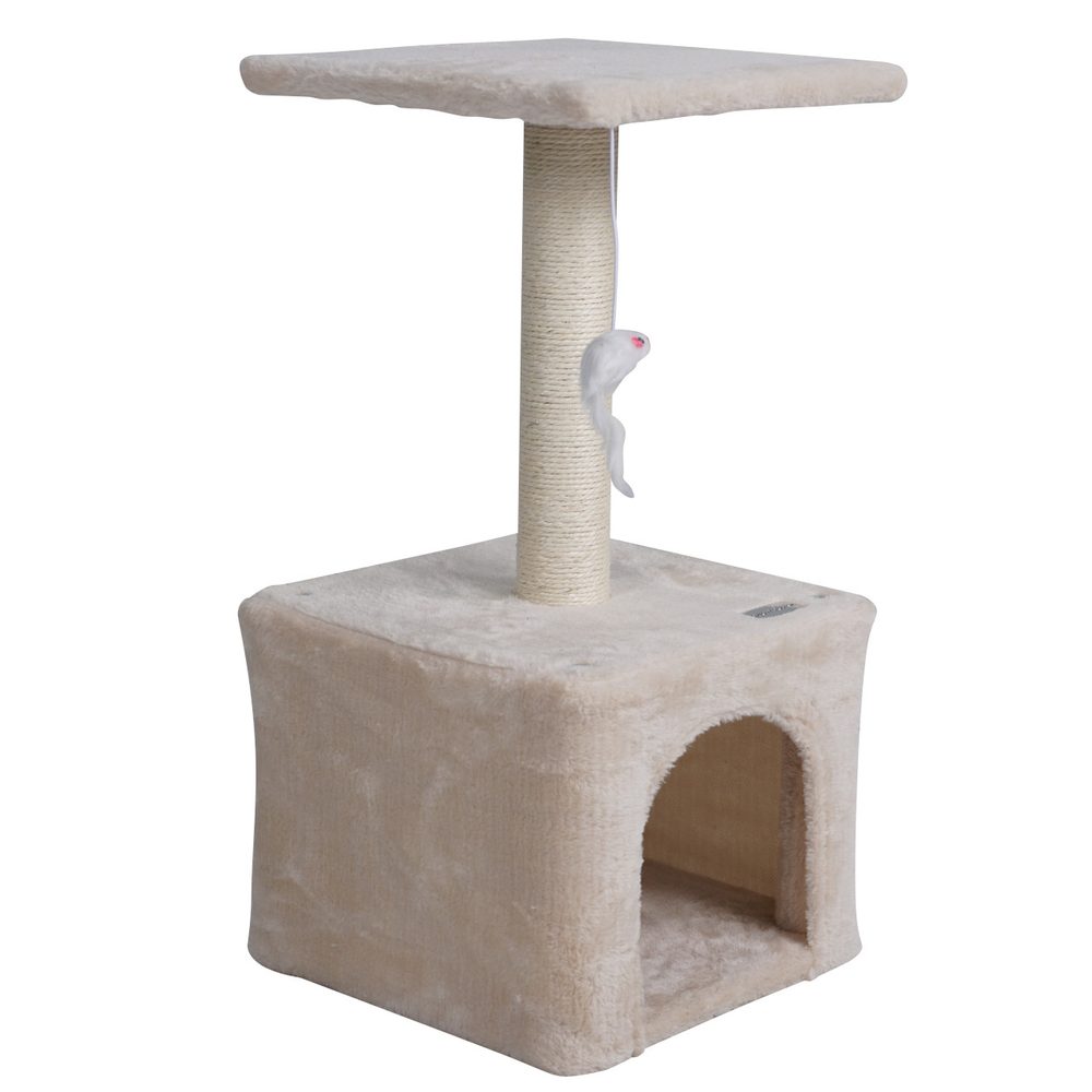 Cat Scratching Post - PROMINENT MINNIE B Scratching post and resting place for cats. Beige color. Made from plush and natural sisal. Dimensions 30 x 30 x 60 cm.