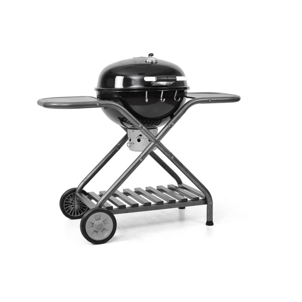 Stainless steel grill with top cover. Adjustable charcoal grill