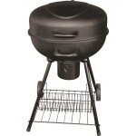 <p>Suitable for covered garden areas. Robust metal structure. Black refractory color. Storage area. Chrome-plated barbecue grate. Transport wheels. Grate diameter 53