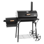 <p>Charcoal grill. Suitable for covered garden surfaces. Two furnics. Robust sheet metal structure. Black refractory color. Heater height adjustment. Air regulation. Storage shelf. Possibility of utilization (or indirect barbecue). Chrome-plated barbecue grate. Thermometer. Transport wheels. </p>