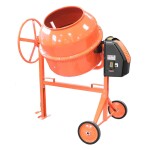 <p>Construction mixer with electric motor. Power 1100 W. Protection class IP44. Capacity of the whole drum 200 l. Drum neck 415 mm. Drum speed 26 rpm. Weight 81
