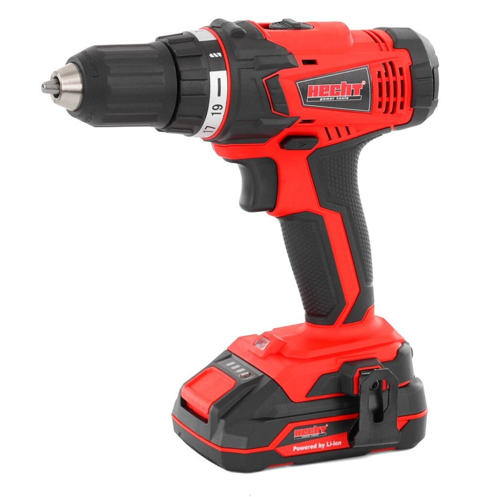 Electric cordless screwdriver with drill function. 20V voltage. Li-ion battery