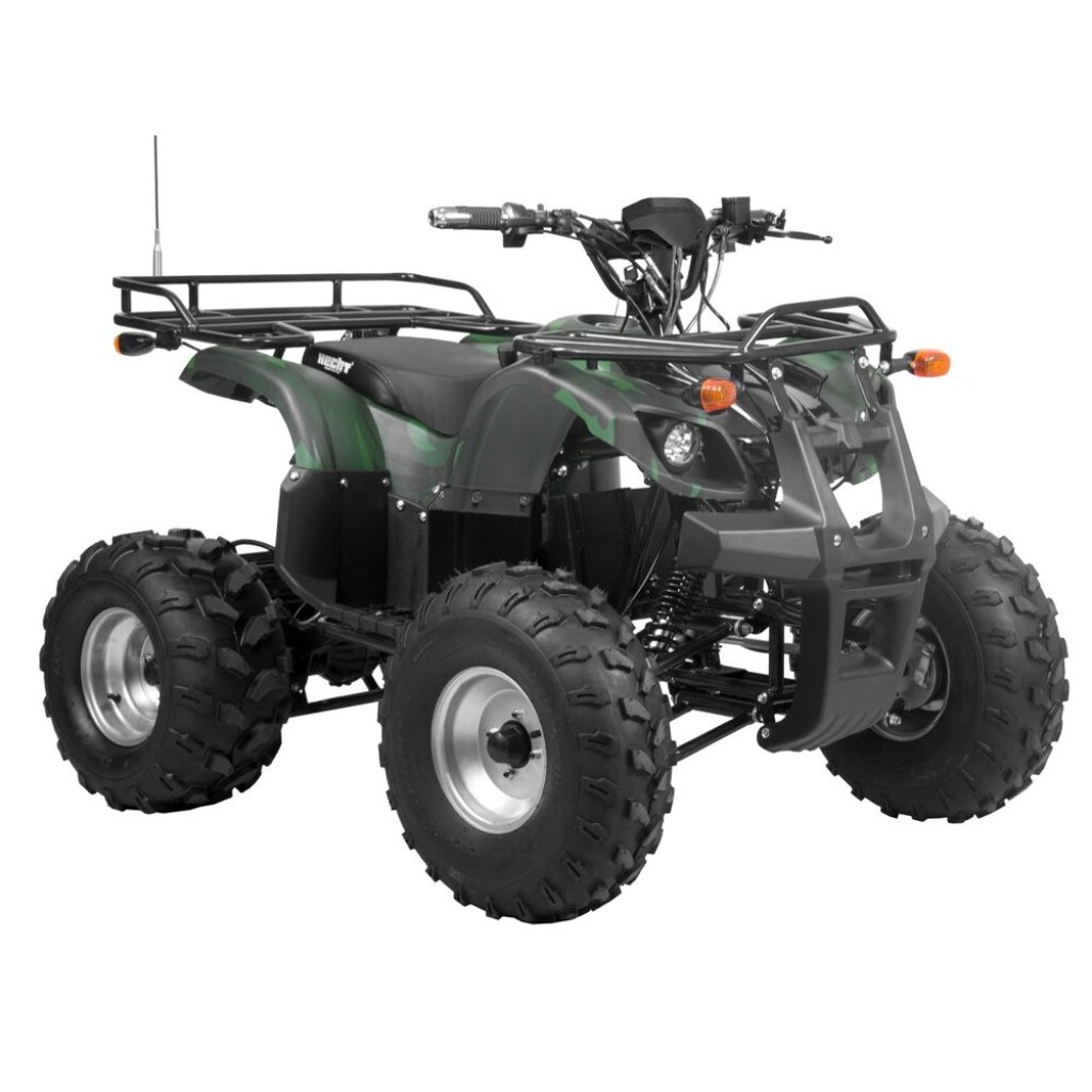 Cordless quad bike with metal frame. Motor 1200W. Speed up to 45 km/h. Battery 60V/20Ah. Load capacity 120kg. Dimensions (L x W x H): 145 x 102 x 96 cm.
