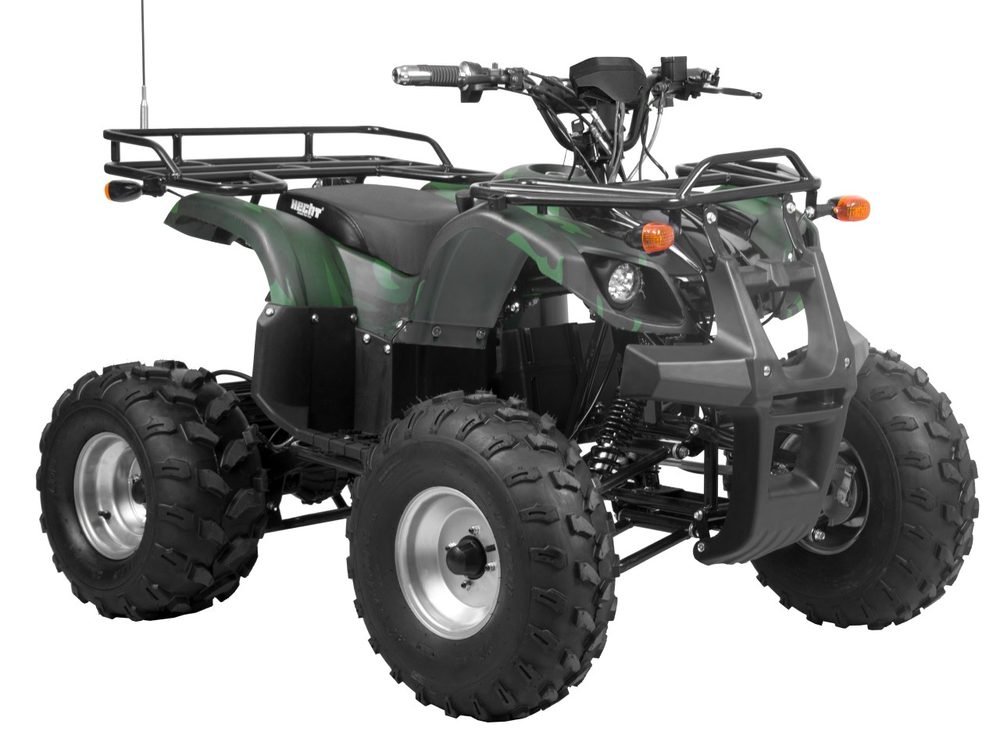 Cordless Quad Bike - HECHT 56150 ARMY Cordless quad bike with metal frame. Motor 1200W. Speed up to 45 km/h. Battery 60V/20Ah. Load capacity 120kg. Dimensions (L x W x H): 145 x 102 x 96 cm.
