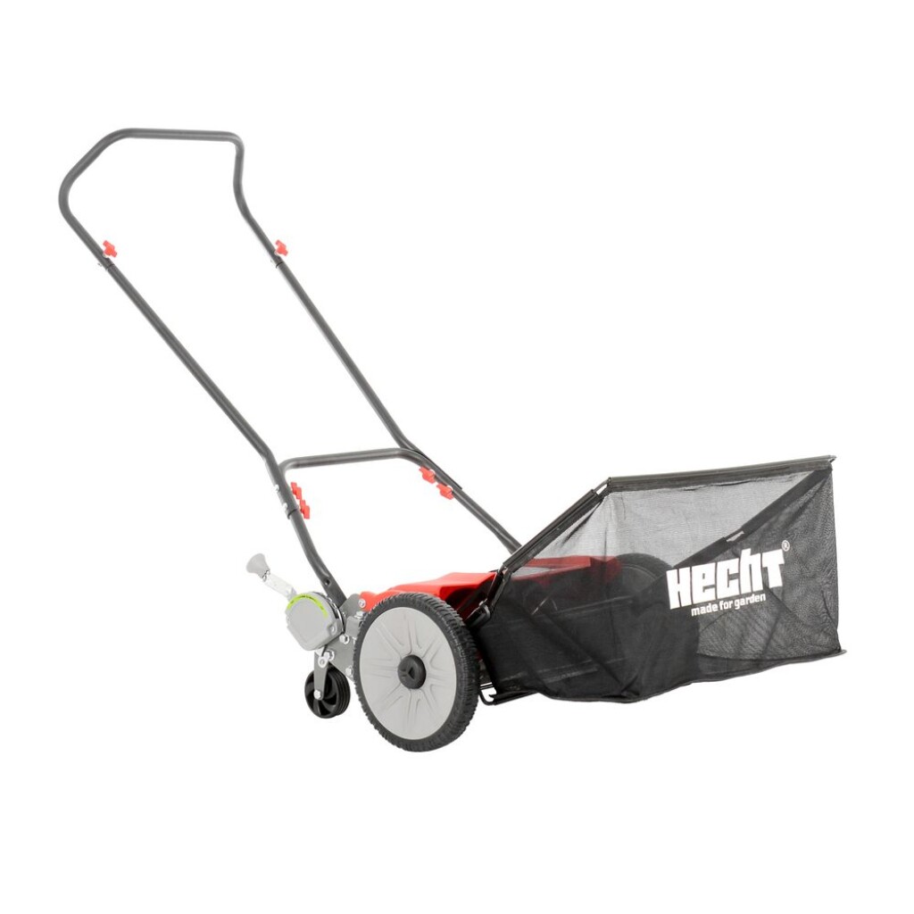 Manual lawn mower. Easy to push. Height of cut 24-75 mm. Grass box capacity 50 litres. 46 cm width of cut. Weight 17