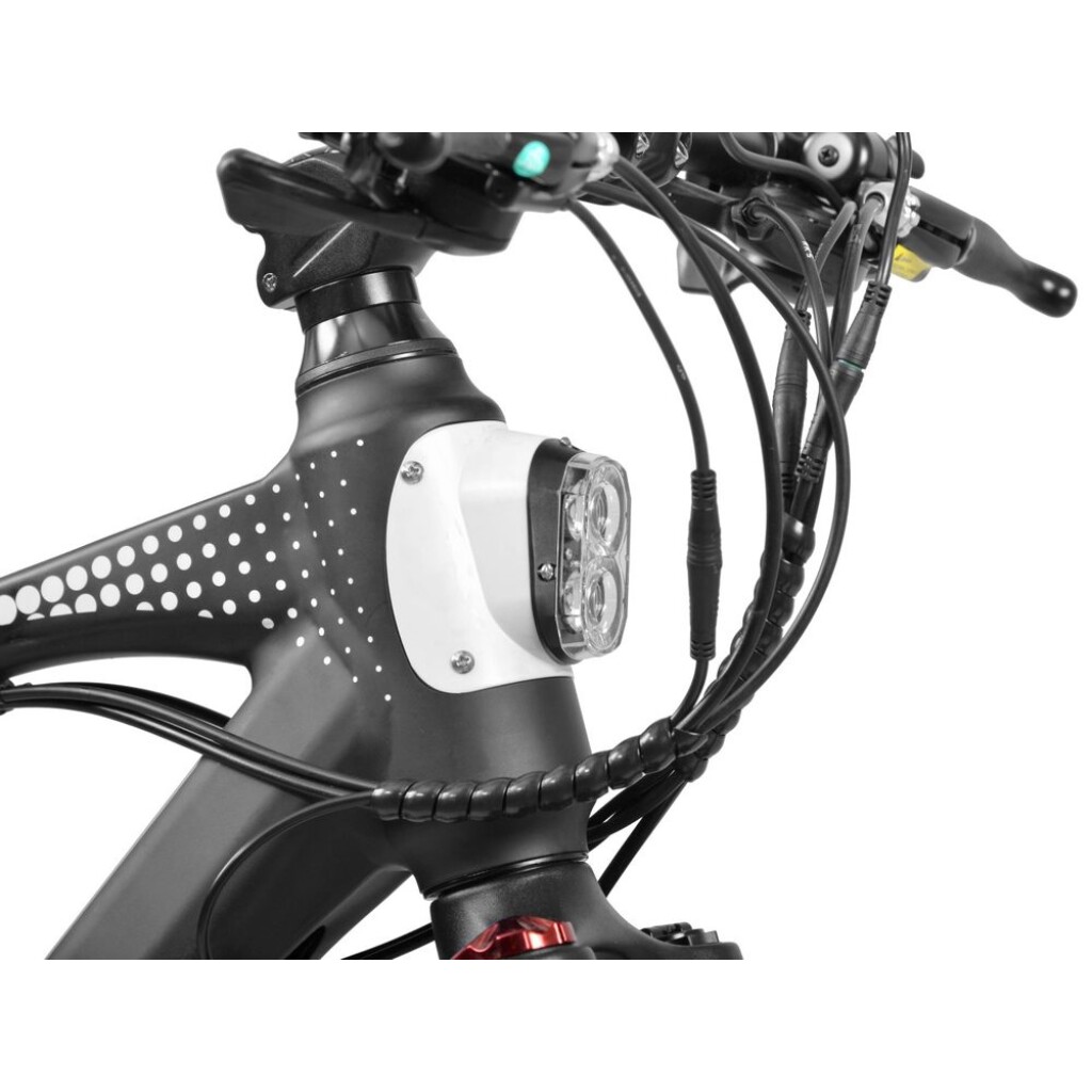 weight 19 kg. LED front and rear light. Range on electric motor approx. 55 km.