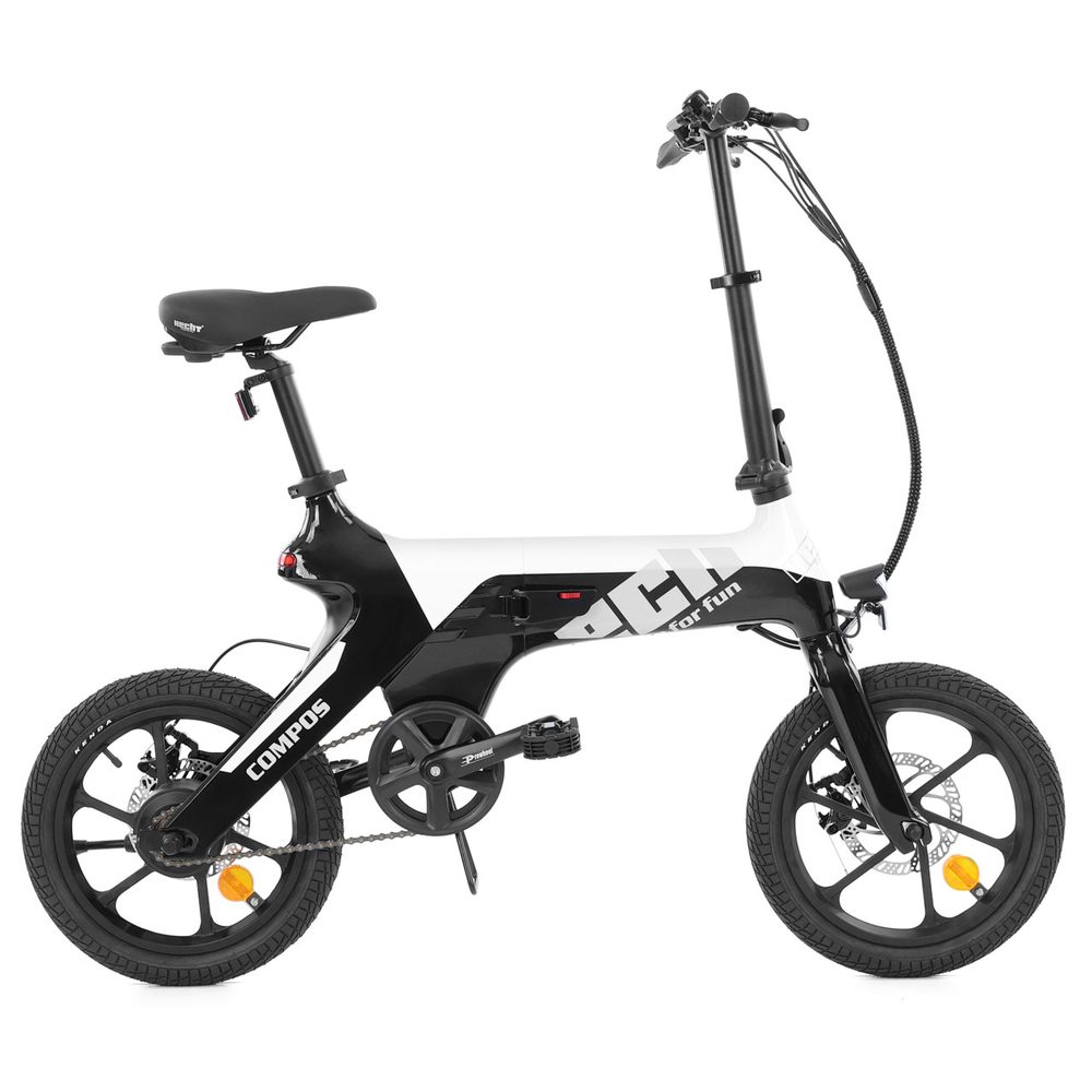 Electric bike - HECHT COMPOS MINI BLACKWHITE Folding electric bike with 36 V / 10.4 Ah / 375 Wh battery. 250 W motor