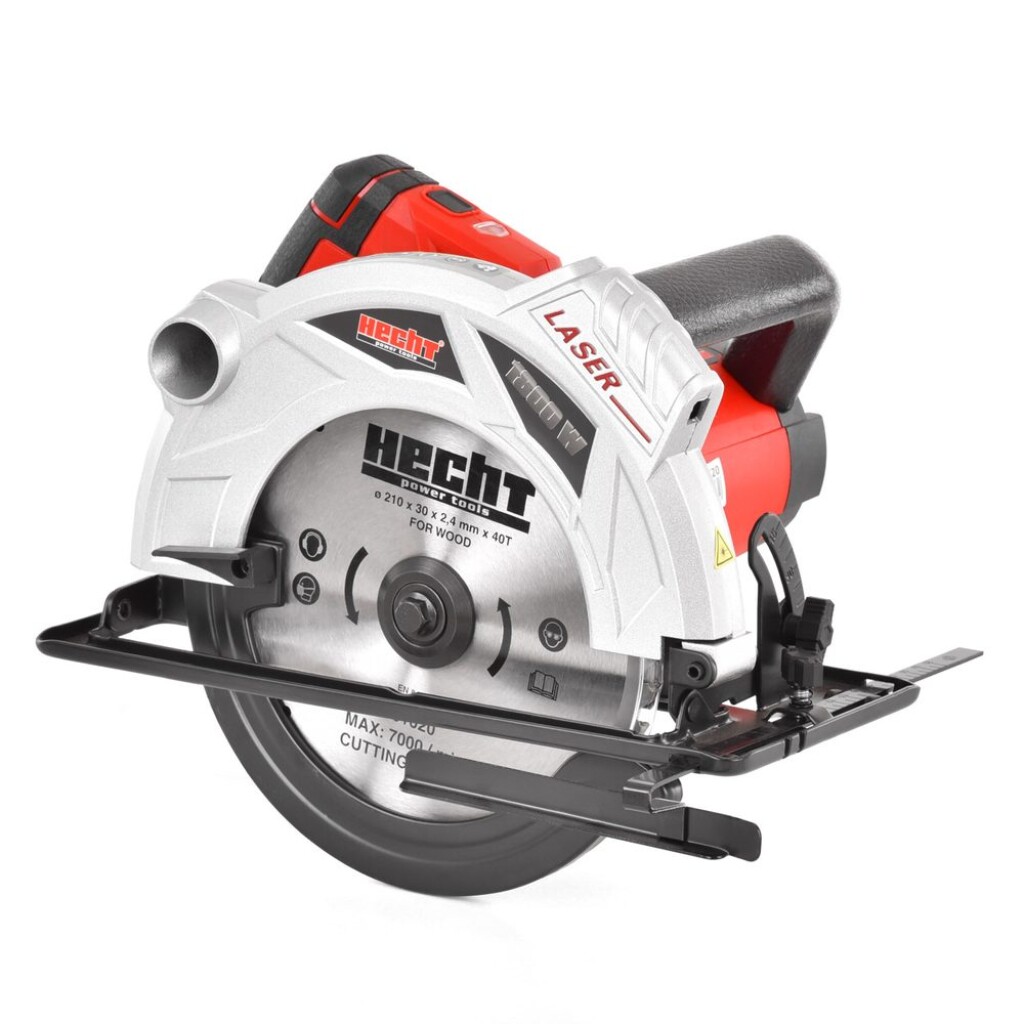 Hand-held electric circular saw. Power consumption 1800 W with laser
