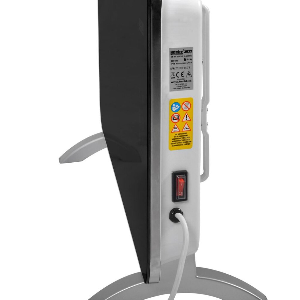 thermostat and remote control. Power supply from a standard 230V / 50Hz socket. Power consumption 2000 W. Wall mounting possible.