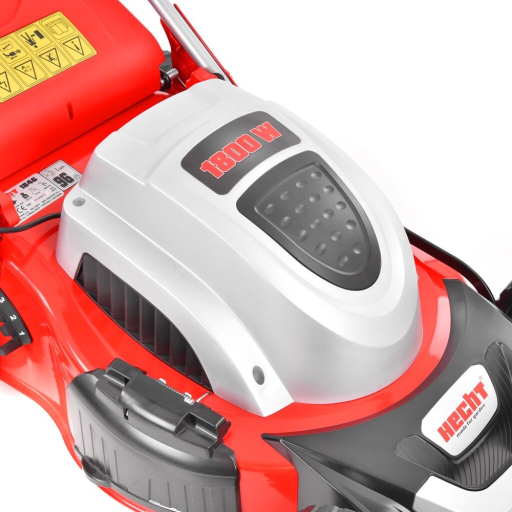 equipped with ball bearings. Power input 1800W and working width 46 cm. Mulching kit included. Suitable for areas of up to 1000 m2.