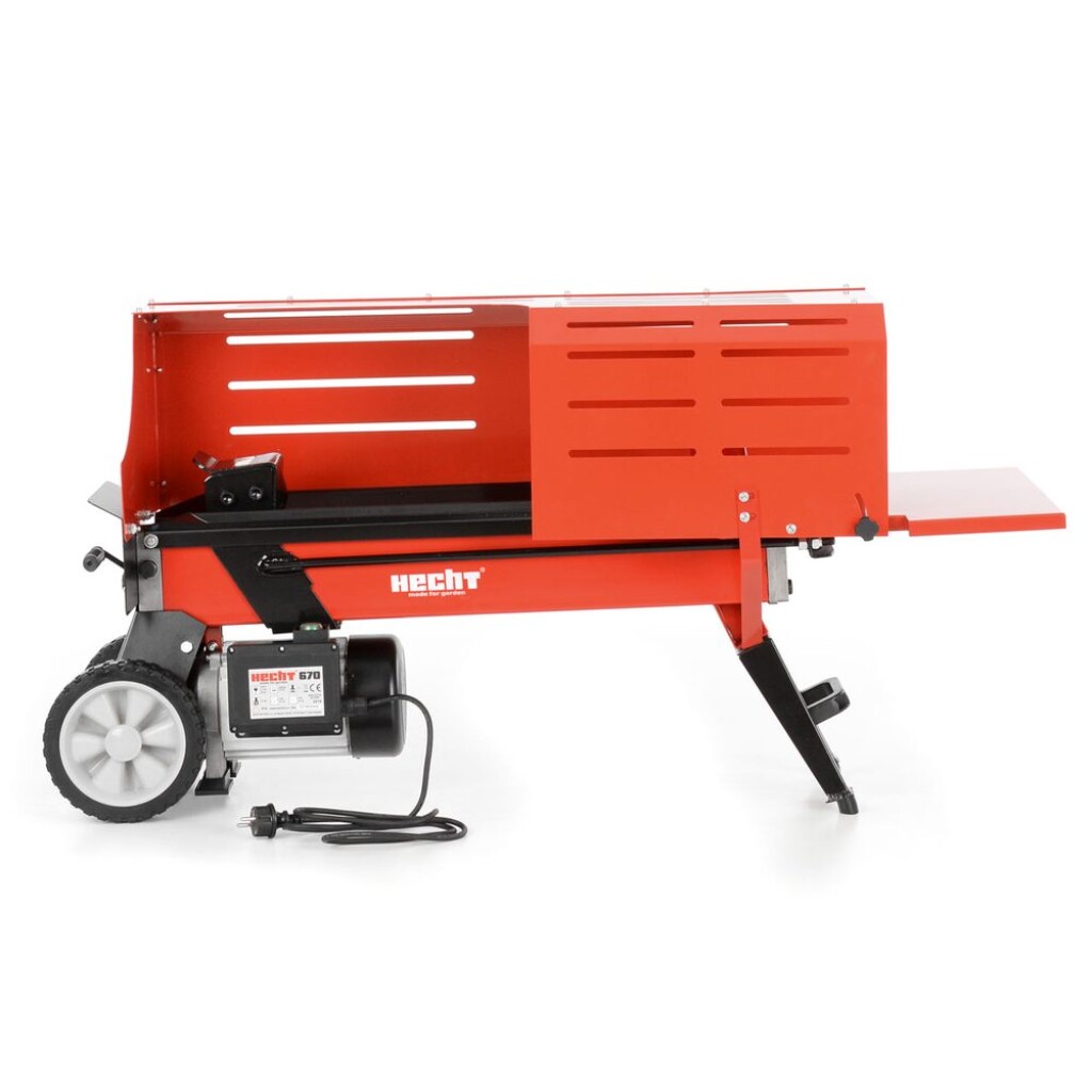 Electric horizontal log splitter. Power input 2000 W. Log length up to 52cm. Log diameter up to 25cm. Splitting pressure 7 tons. Weight 41 kg.