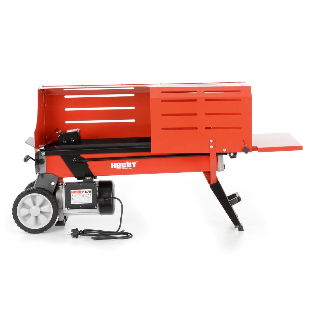 Electric log splitter - HECHT 670 Electric horizontal log splitter. Power input 2000 W. Log length up to 52cm. Log diameter up to 25cm. Splitting pressure 7 tons. Weight 41 kg.