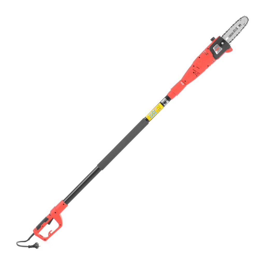Electric powered prunning saw with telescopic (+ 95 cm) handle.