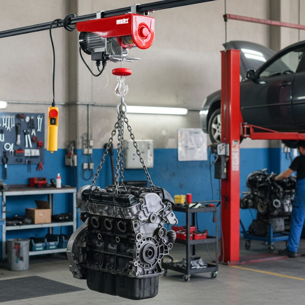 with pulley 6 metres. Power input 800 W. 230 V / 50 Hz. The control panel is part of 1