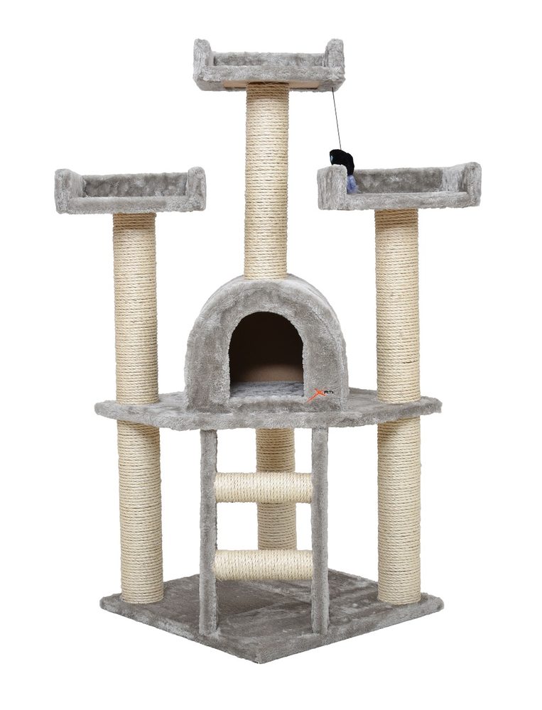 GANDALF S Cat scratcher - dimensions (L x W x H): 50 x 50 x 115 cm. Made of plush and sisal rope.