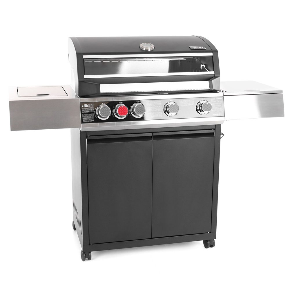 Garden Gas Grill - HECHT CAMPANA 5 The HECHT CAMPANA 5 garden gas grill is the ideal choice for grilling on covered garden areas. It features four main burners and one side burner with a total output of 16.5 kW. The cast iron grate