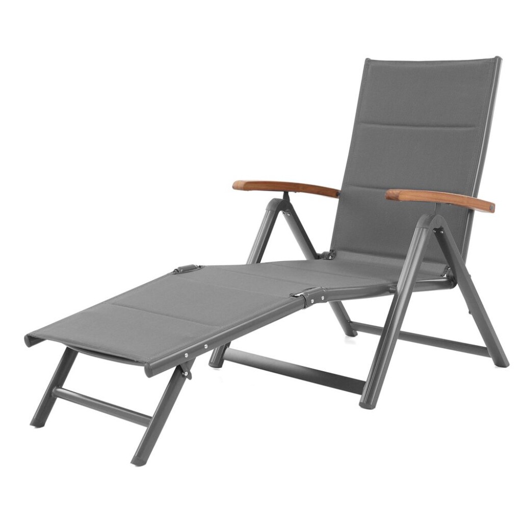Luxury garden lounger with acacia wood elements and aluminium frame. Ideal for outdoor and indoor use.