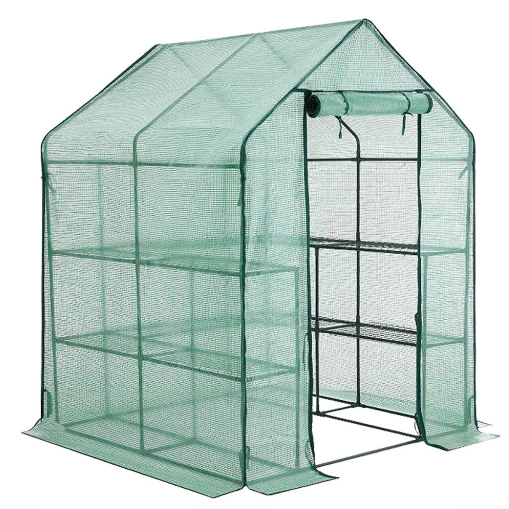 Garden folio with dimensions: 140 x 140 x 200 cm. Spacious foliar with light and durable aluminium frame and shelves. High-quality PE foil casing