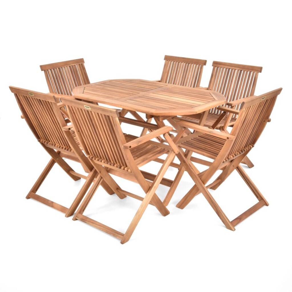 Garden&nbsp;furniture set of six&nbsp;chairs and one table&nbsp;made of hardwood&nbsp;Acacia.&nbsp;Suitable for sheltered garden areas.