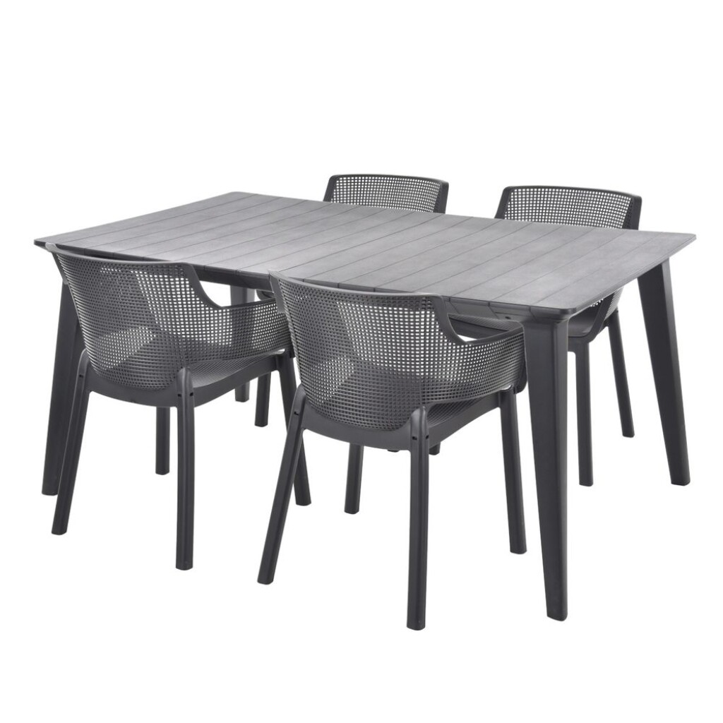 Very practical garden furniture set consisting of four chairs and one table.