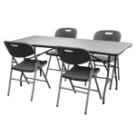<p>Folding set of four chairs and one table made of steel-aluminium profiles with comaxit finish. Surface of table and chairs made of highly durable plastic.</p>