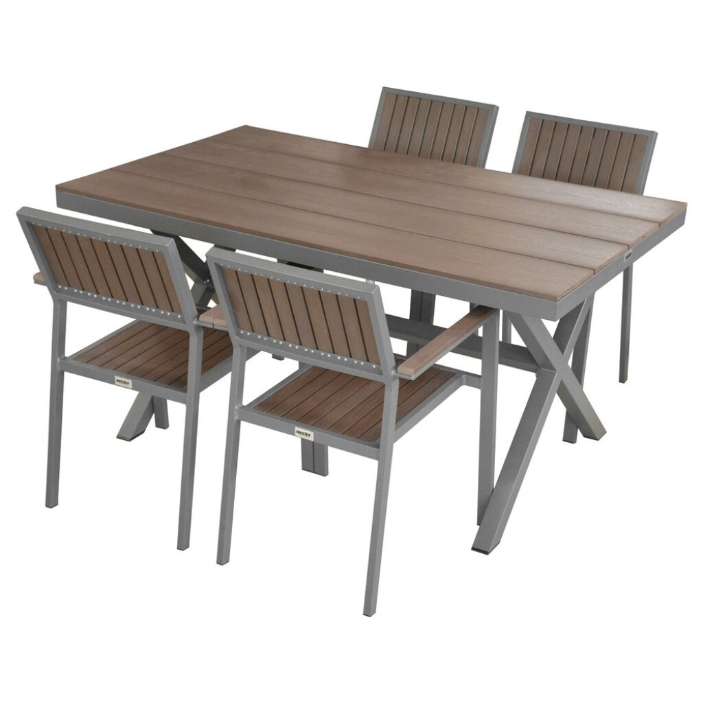 Luxurious set of four chairs and one table made of aluminium profiles with comaxite finish. The surface of the table
