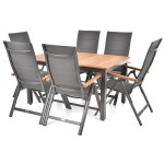 <p>Luxurious combined set of 6 adjustable chairs and one folding table. Made of aluminum profiles with Komaxit treatment. Suitable for garden covered areas and interiors.</p>