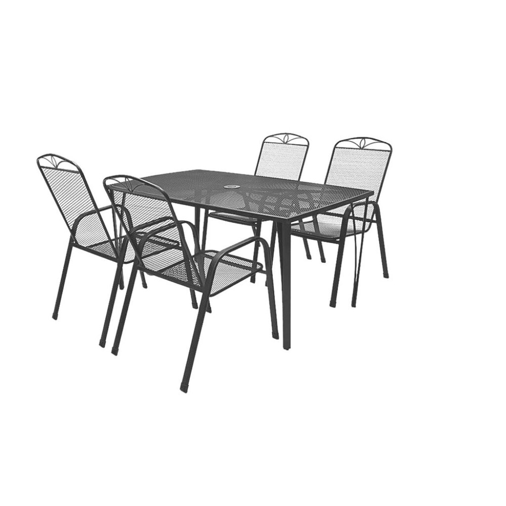 HECHT NAVASSA SET 4 is a combined garden furniture set of chairs (stackable) and a table made of aluminium profiles. Table dimensions: L153 x W96 x H73 cm. Chair dimensions: L56 x W72 x H99