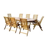 <p>Luxury combination set of eight armchairs and one table made of Acacia hardwood. Suitable for garden covered areas and interiors. Table: 180/280 x 115 x 76 cm. Chair: 58 x 68 x 110 cm. Load capacity of the chair 160 kg.</p>