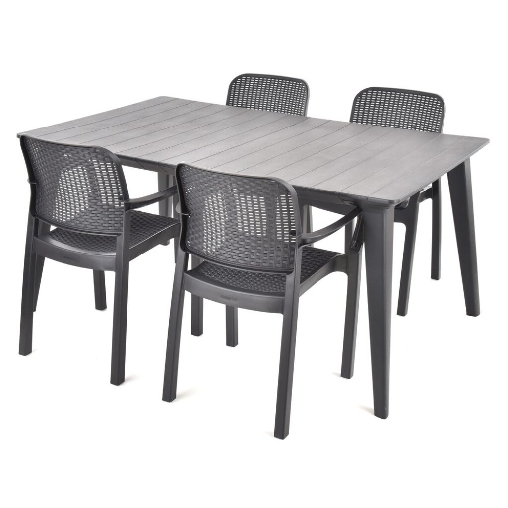 Practical garden furniture set consisting of four chairs and one table.