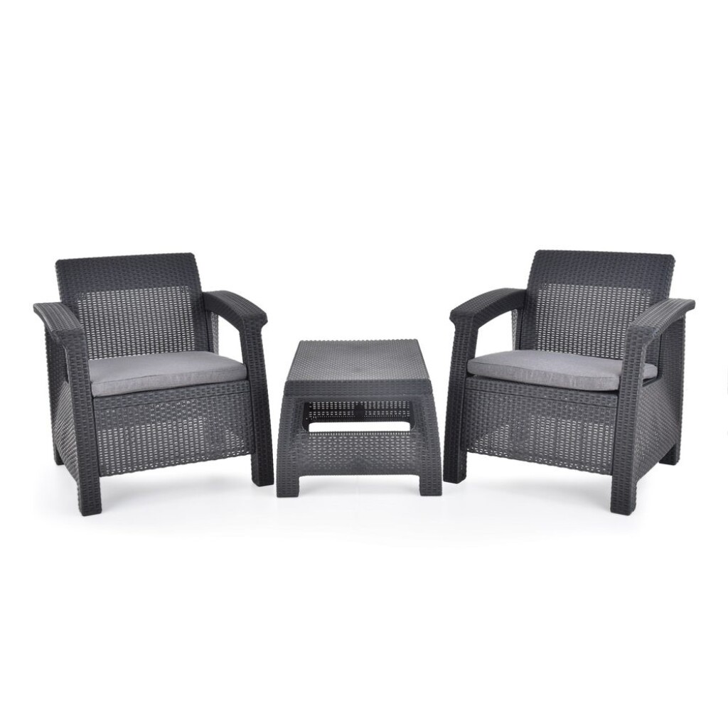 Luxurious combined set of two armchairs and a table made of artificial rattan
