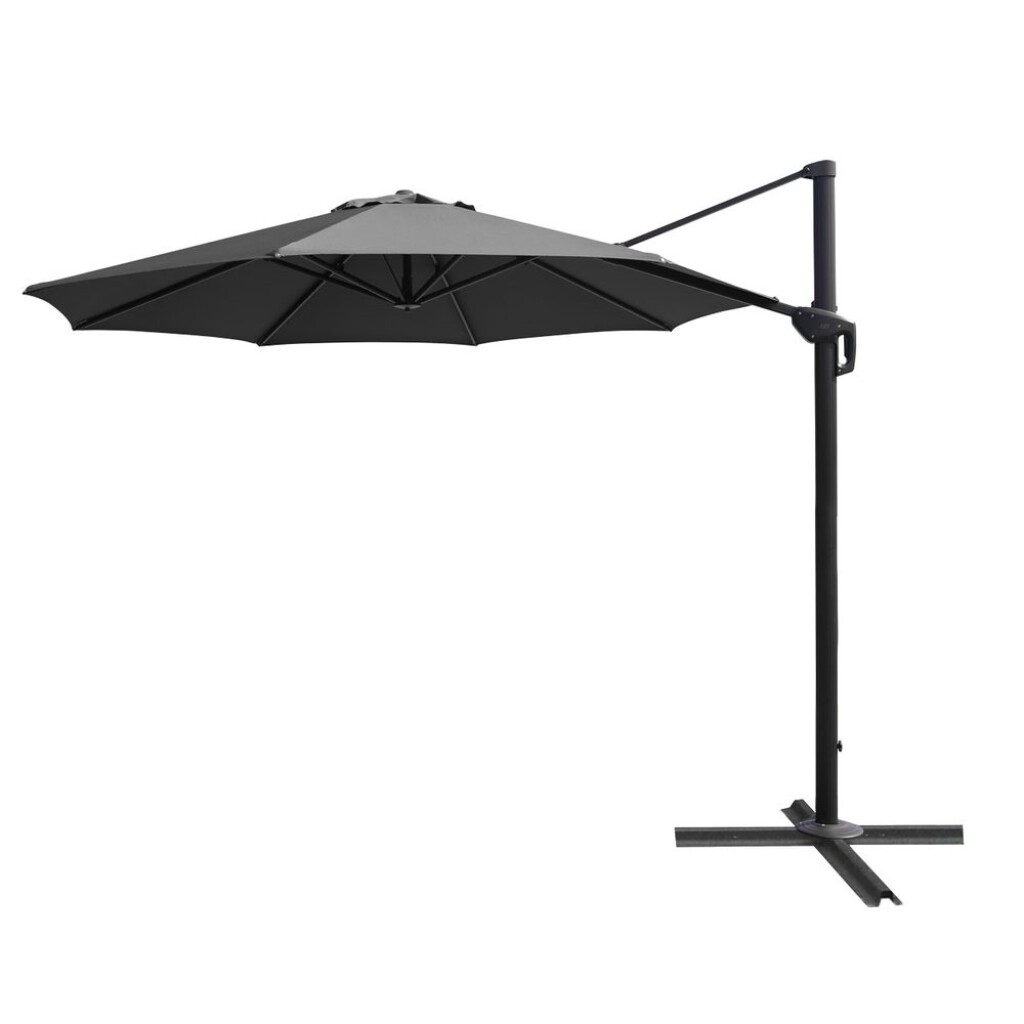 Aluminium parasol with a diameter of 3.5 m with cross base. 8 cross bars 17 x 25 mm. Pole diameter 53 x 80 mm. Easy to open and close with handle. Polyester 200 g/m2 with ventilation.