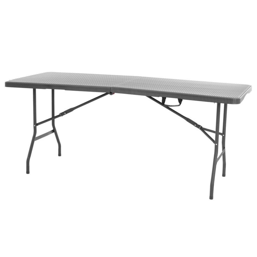 Folding garden table made of steel-aluminium profiles with comaxite finish. Surface of table and chairs made of highly durable plastic. Board thickness 4 cm.