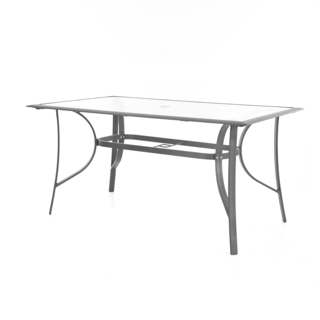 Made of steel-aluminium profiles with comaxit coating. Suitable for exteriors and interiors. Suitable for use in humid environments. Table with tempered glass. W 150 × D 90 × H 73 cm.