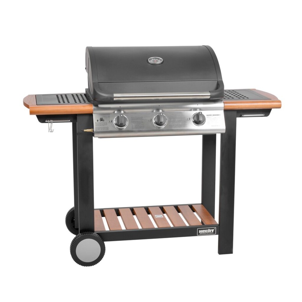 Powerful gas grill (mid-range). 3 controllable 10.5 kW burners. Compact dimensions. Suitable for smaller terraces. Stainless Steel Front Control Panel. Luxury combination of wood