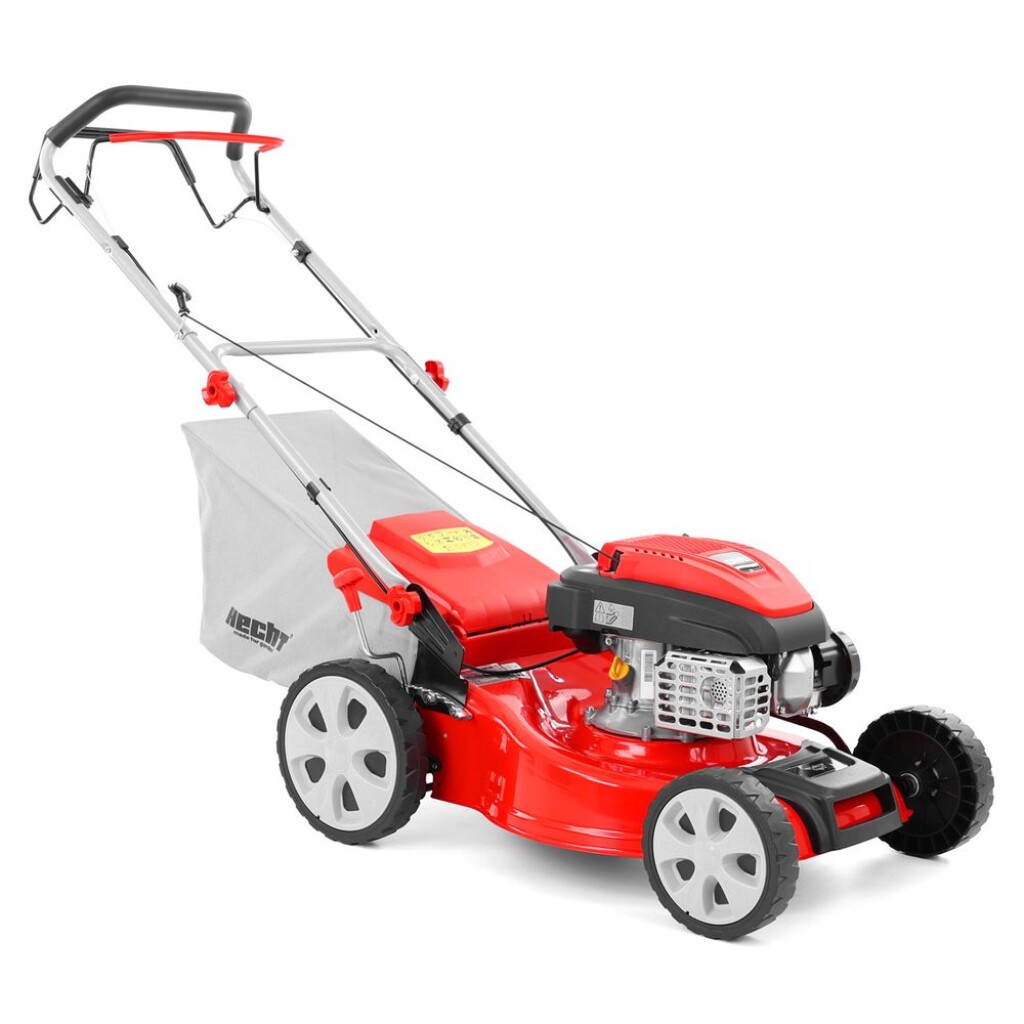Self-propelled gasoline lawn mower ● STEEL CHASSIS ● Cutting width: 46 cm ● Engine volume: 141 cm3 ● Engine power: 2.2 kW ● Bag capacity: 55 l ● Max. recommended area: 1000 m2